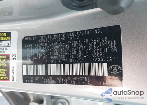 2023 Toyota Camry Xse from USA, damaged, VIN 4T1K31AK7PU049751